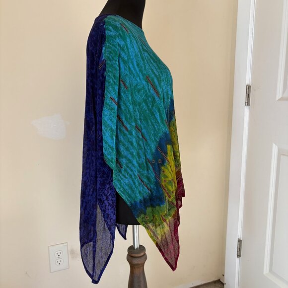 The Pyramid Collection Asymmetrical Crinkle Multicolor Textured Tunic One Size - Picture 4 of 12